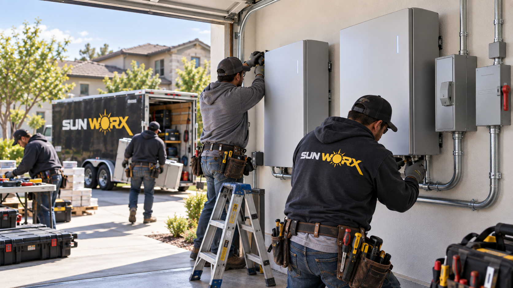 our team mounting batteries in the garage